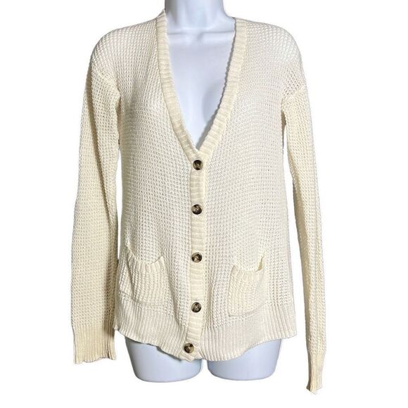 Arizona Jean Co. Women's Handmade Knitted Button Up Long Sleeve Cream Cardigan M - Picture 1 of 8